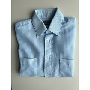 Vintage 70s Mens Shirt 15.5 Montgomery Ward Kool Knit Blue Short Sleeve Thin